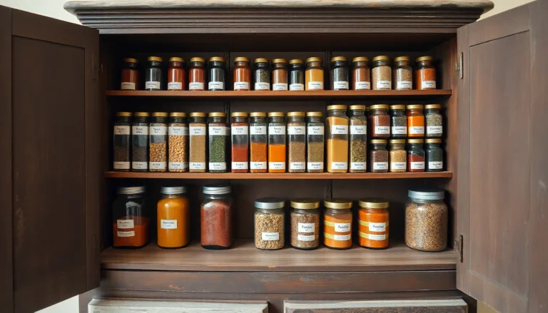 Un meuble de cuisine réutilisé pour organiser de manière astucieuse une collection d'épices.