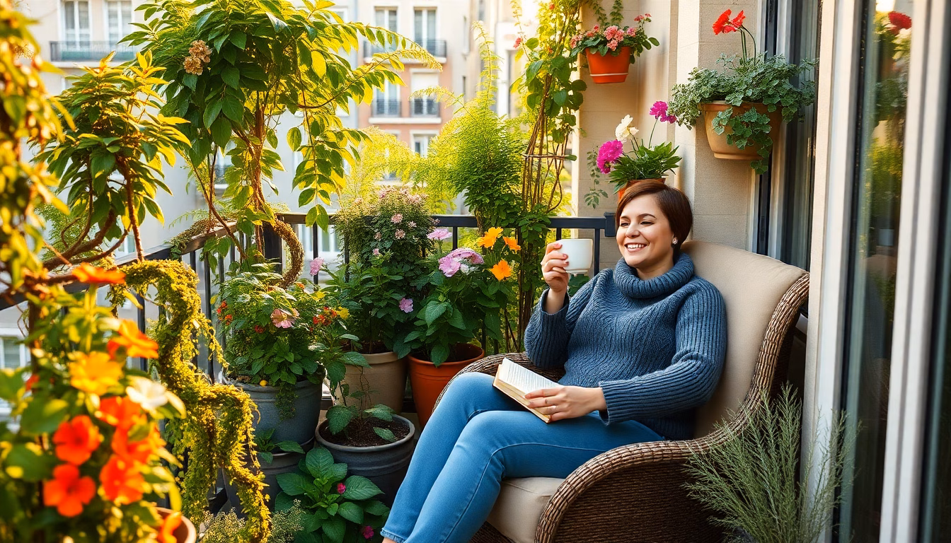 Balcon aménagé en petit jardin luxuriant et relaxant