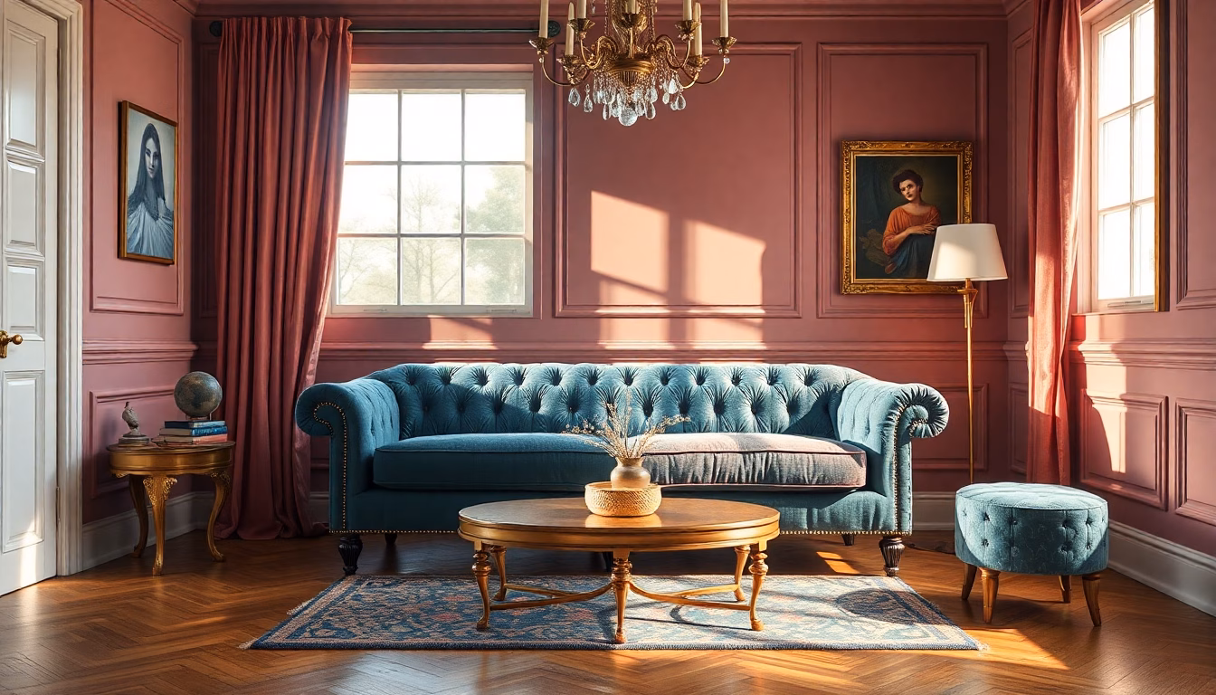 Fauteuil ancien très démodé à côté d'un fauteuil identique mais entièrement restauré et relooké, installé dans un salon moderne.