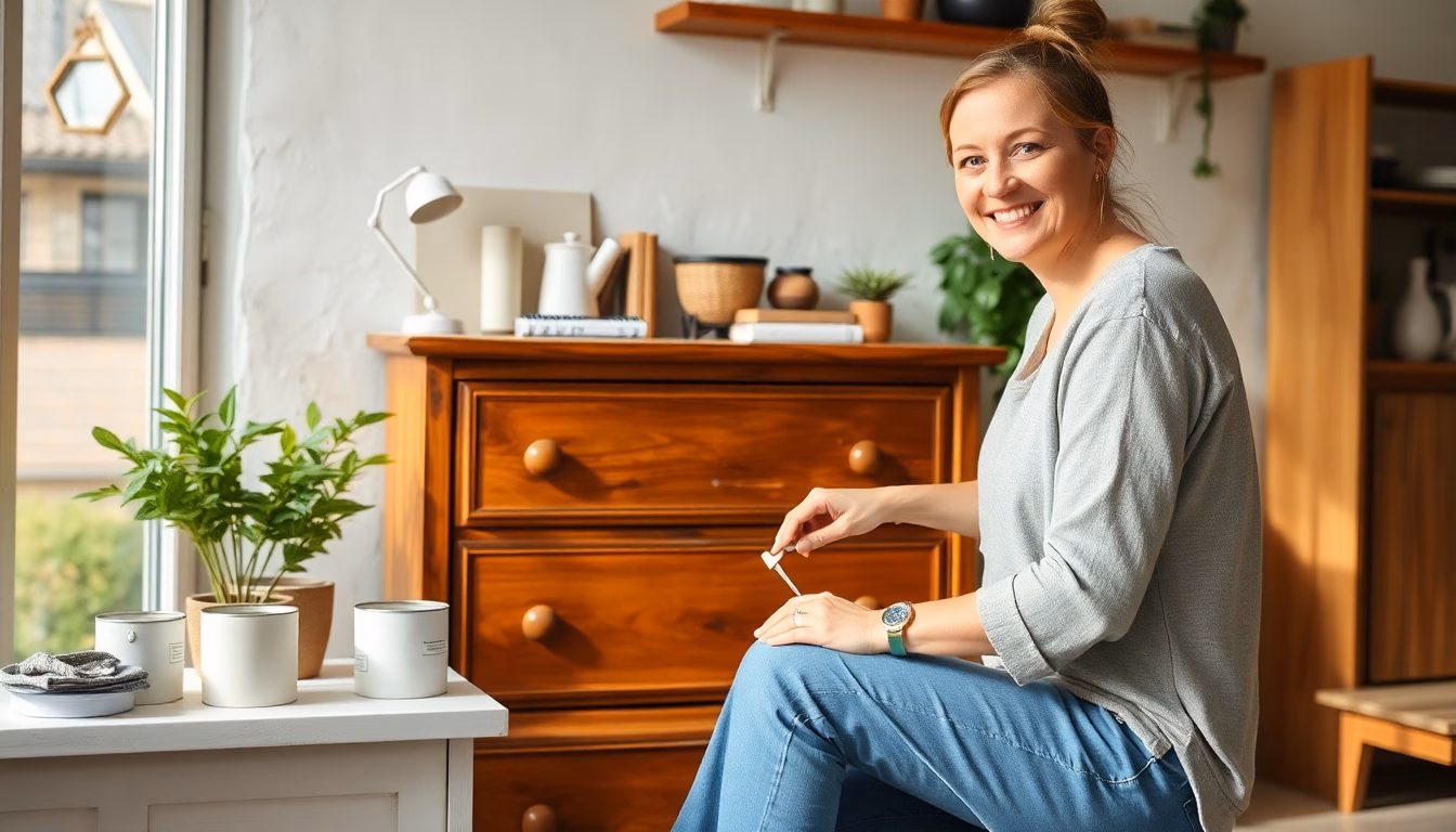 Vieille commode avant et après avoir été repeinte, dans un style moderne.