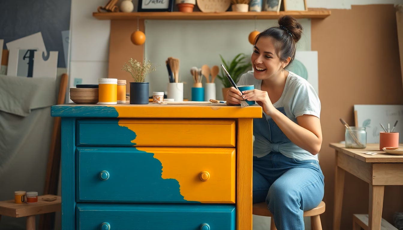 Une commode ancienne repeinte dans une couleur tendance.