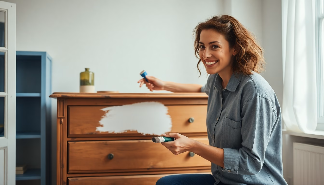 Une commode ancienne avant et après rénovation, montrant la peinture fraîche