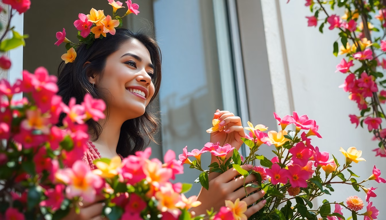 Un balcon luxuriant et fleuri pendant un printemps doux.