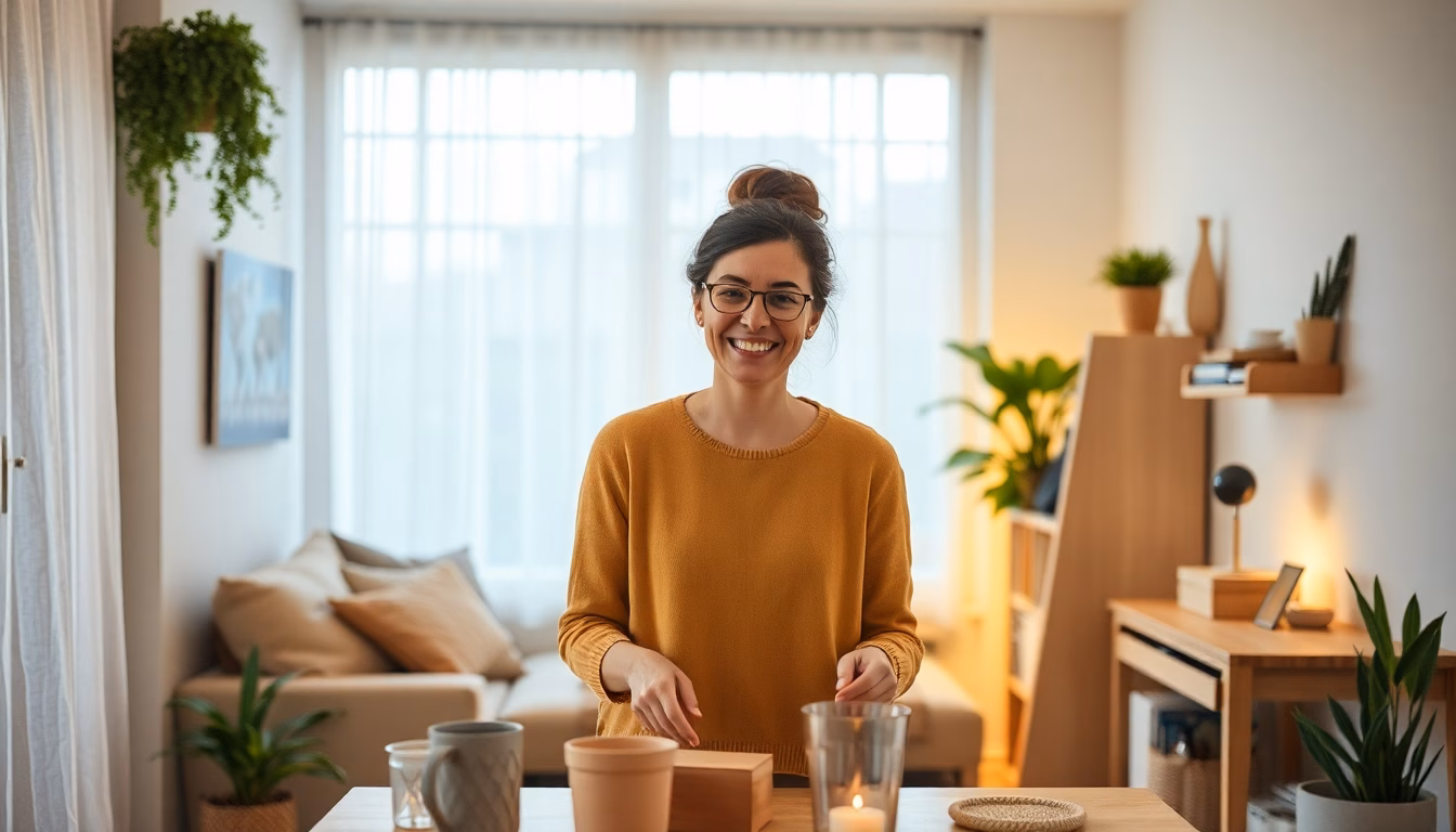 Maison bien rangée avec des solutions de rangement innovantes, symbolisant la réduction des déchets