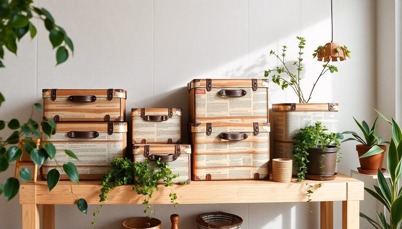 Exemples de rangements décoratifs fabriqués à partir de vieux journaux dans différents espaces de la maison.