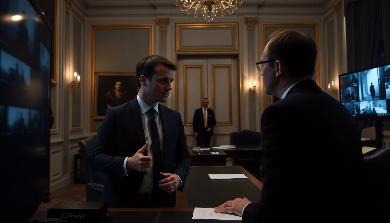 Photo du Palais de l'Élysée avec des gardes.