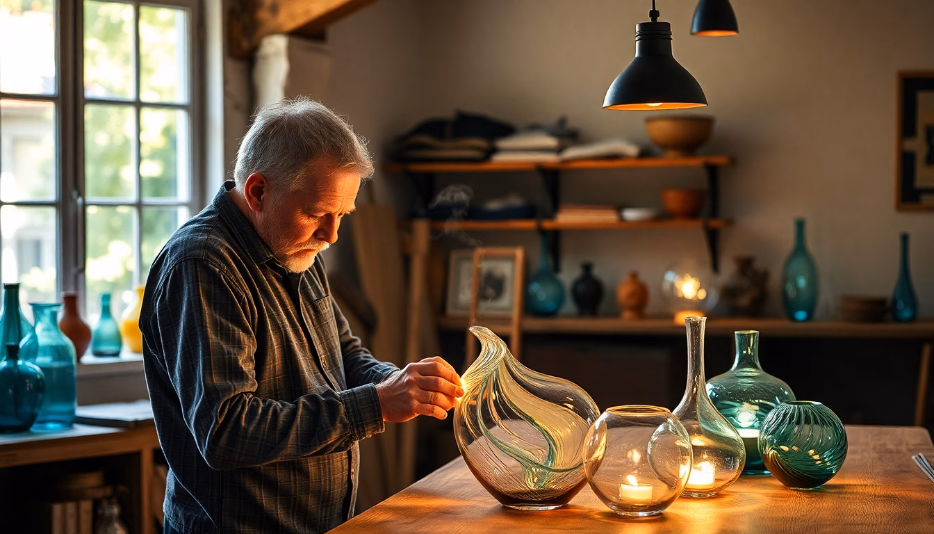 artisan verrier travaillant le verre dans son atelier