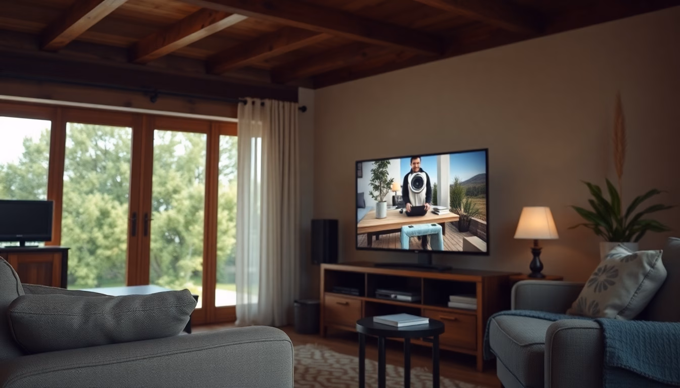 Personne souriante regardant un guide TV sur tablette