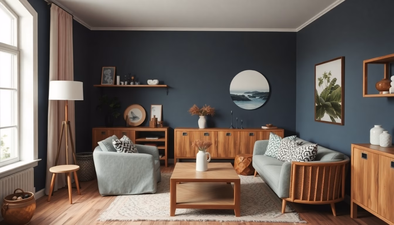 salon avec décoration marine moderne