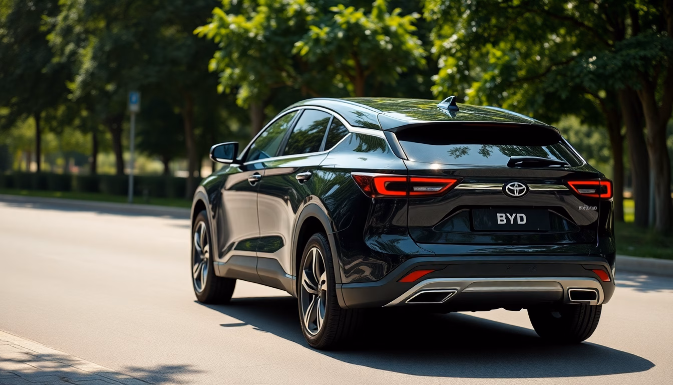 Voiture électrique BYD sur route sinueuse