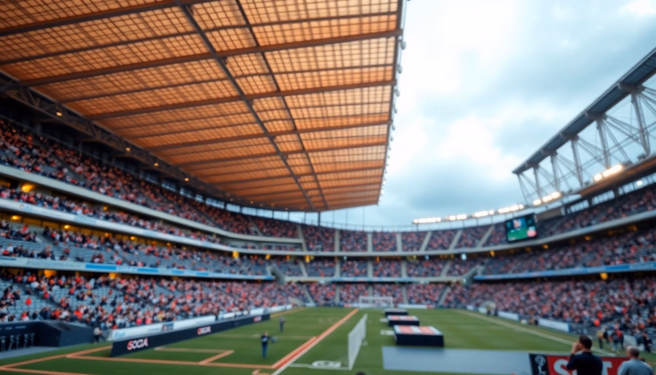 Stade de France moderne avec projections technologiques