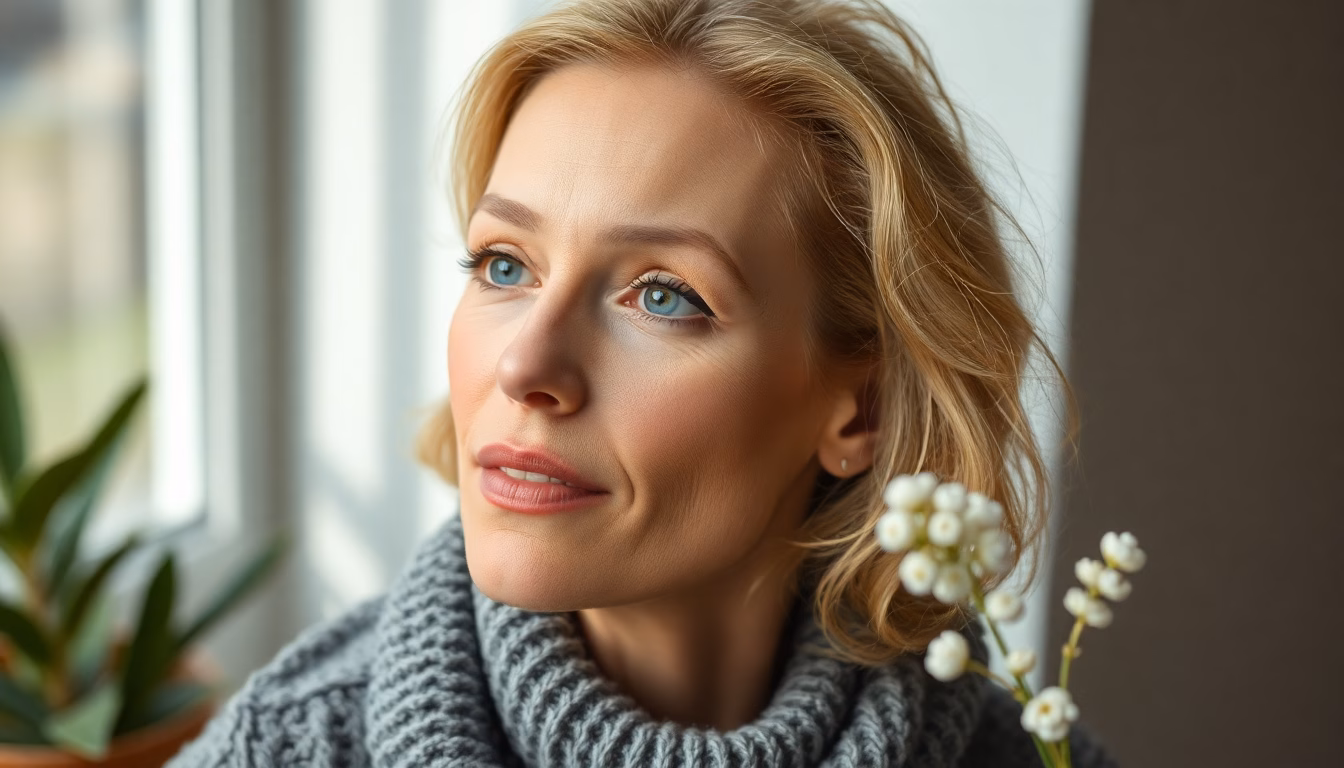 Portrait de Léa Drucker avec teint éclatant