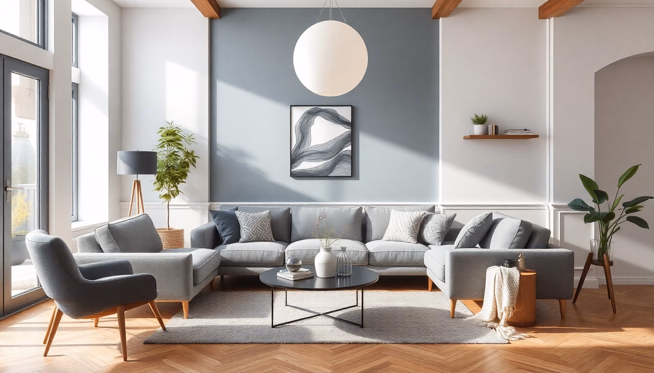 Salon moderne avec mur d'accent coloré