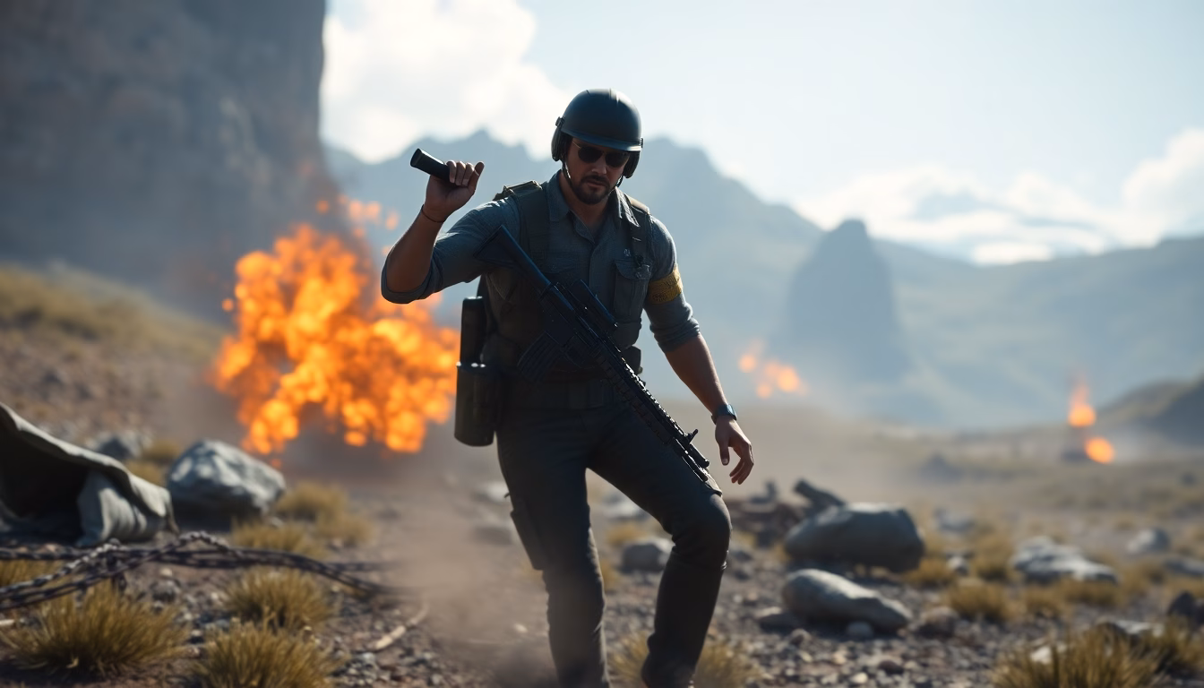 Champ de bataille futuriste pour jeu vidéo.